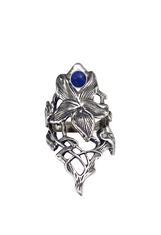 Sterling Silver Woman Maiden's Flower Ring With Lapis Lazuli Size 10